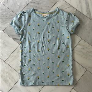 Girls Floral Blue Pointelle Kids Shirt Size 11-12